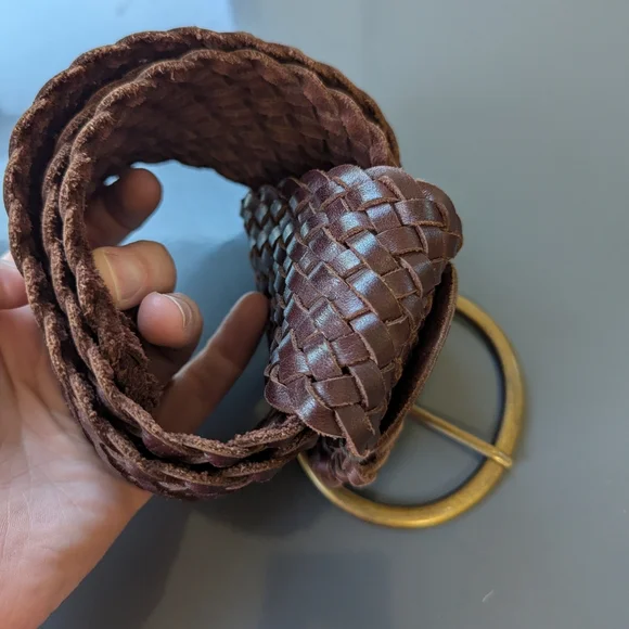 Vintage Y2K Abercrombie &Fitch Wide Basket Weave Leather Belt - Picture 5 of 13